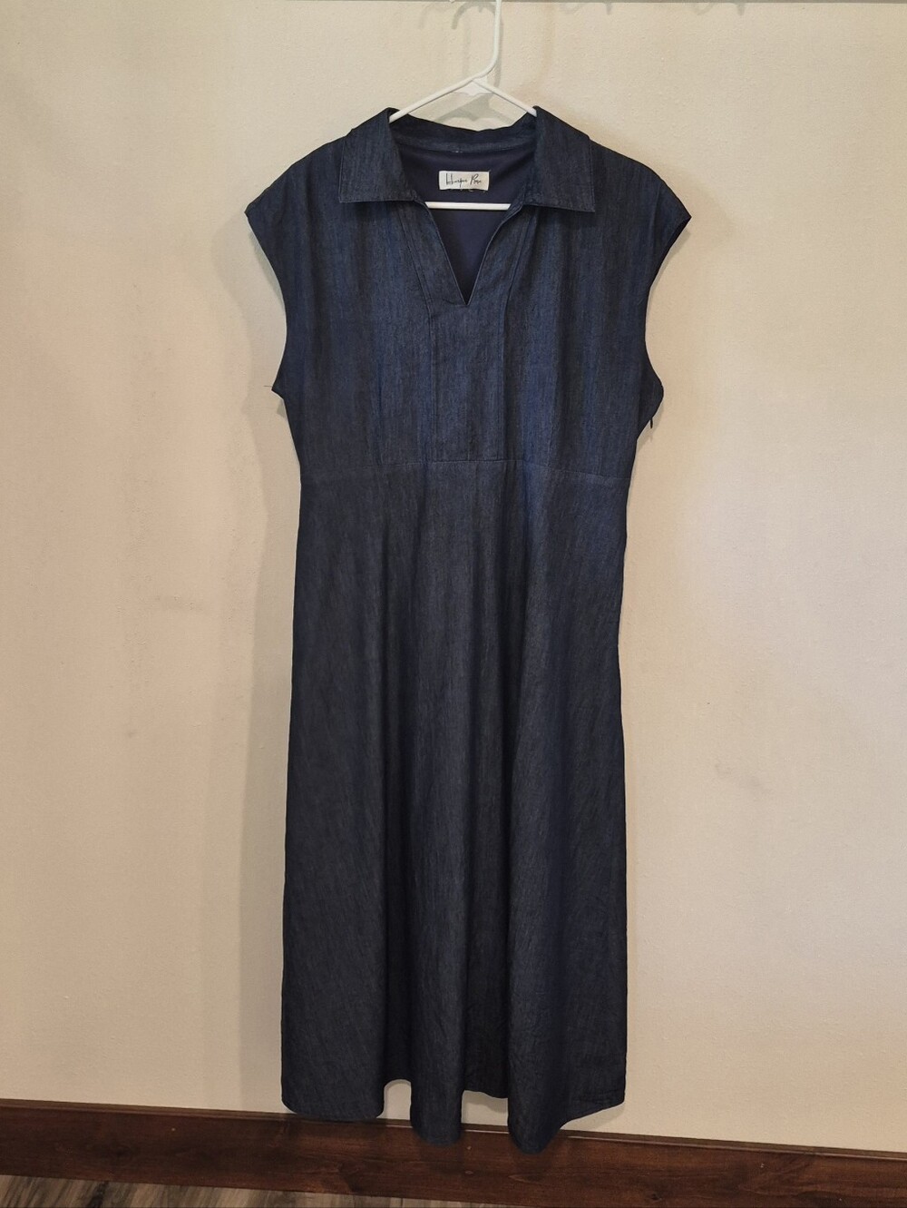 Harper Rose Sleeveless Collar Fit & Flare Denim Midi Dress Discreet Zip Classic